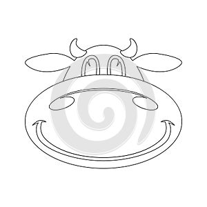 Cartoon cow face . lining draw .front view