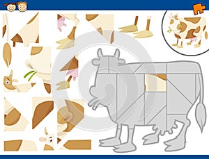 Cartoon cow jigsaw puzzle task