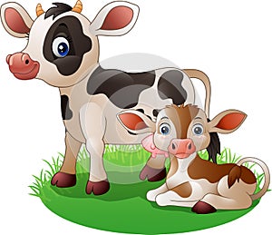 Cartoon cow with newborn calf