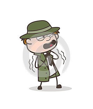 Cartoon Coward Detective Expression Vector Illustration