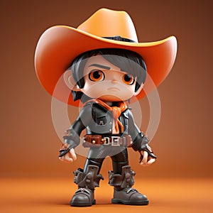 Cartoon Cowboy 3d Model In Ilya Kuvshinov Style - Dark Black Outfit