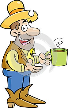 Cartoon cowboy with cup of coffee