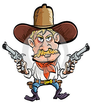 Cartoon cowboy with his guns drawn