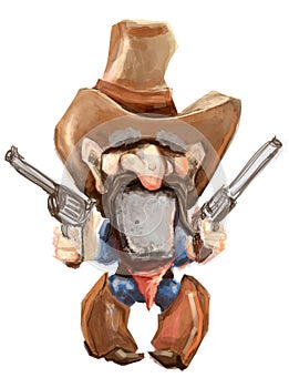 Cartoon cowboy with his guns drawn