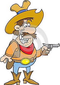 Cartoon cowboy holding a pistol.