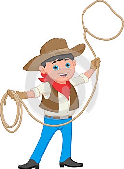 Cartoon cowboy Kid Twirling a Lasso