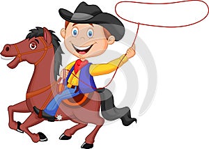 Cartoon Cowboy rider on the horse throwing lasso