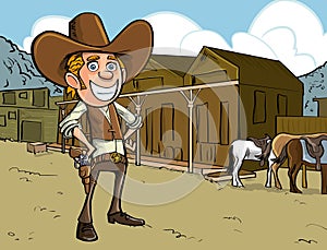 Cartoon cowboy with sixgun photo