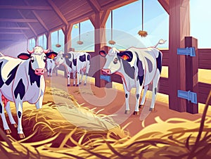 Cartoon Cows in a Sunny Barn