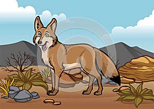 Cartoon coyotes illustration in the desert