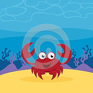 Cartoon crab in the deep sea