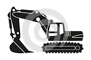 Cartoon crawler excavator silhouettes. Heavy machinery for construction and mining