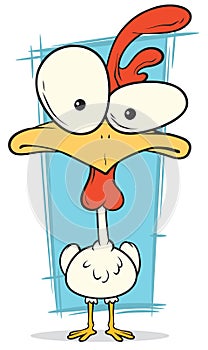 Cartoon crazy chicken with big eyes