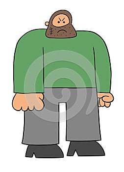 Cartoon criminal, angry bad guy, vector illustration