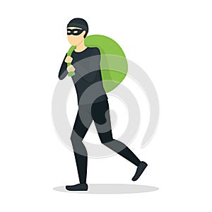 Cartoon Criminal Man or Thief with Bag. Vector