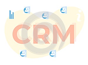 Cartoon CRM Lettering and Customers Flat Icons