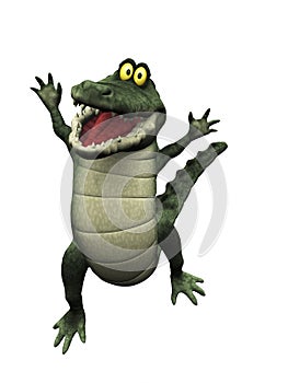 Cartoon crocodile jumping for joy.