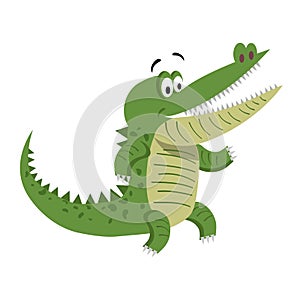 Cartoon Crocodile Standing with Wide Open Mouth