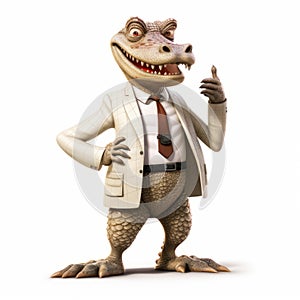 Cartoon Crocodile In Suit: A Hiperrealistic And Detailed Anthropomorphic Caiman