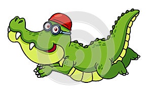 Cartoon crocodile swimming