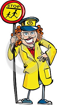 Cartoon of a crossing guard lady