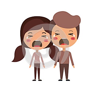 Cartoon crying couple kawaii characters