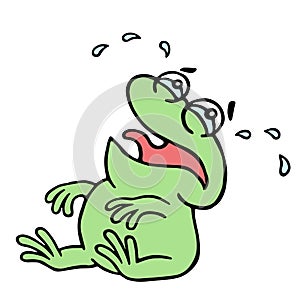 Cartoon crying green frogling. Vector illustration.