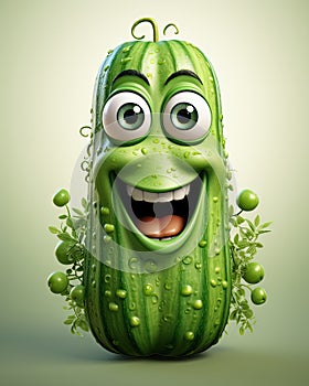 a cartoon cucumber with eyes and a smile on it's face. generative ai