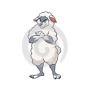 Cartoon cunning wolf wearing sheep clothing vector graphic illustration