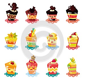 Cartoon cup cake icon set