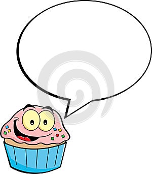 Cartoon cupcake with a caption balloon