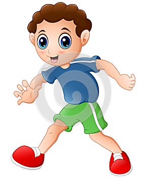 Cartoon curly young boy posing on a white background