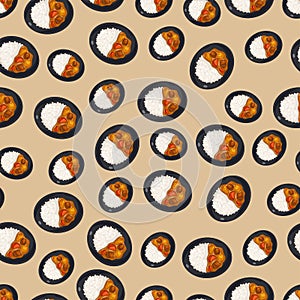 cartoon curry rice, japanese food seamless pattern on colorful background