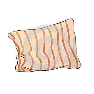 Cartoon cushion. Doodle bedroom pillow and home interior decorative element with striped pattern. Bed and sofa textile