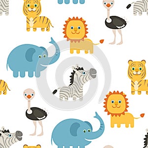 Cartoon cute African animals seamless pattern. Baby background.