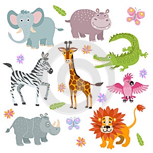 Cartoon cute african savanna animals vector set