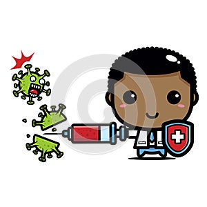 cartoon cute afro male doctor fighting virus