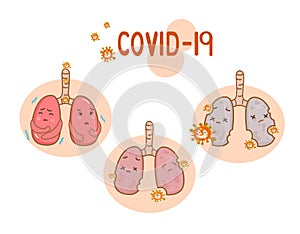 Cartoon cute  air lungs character vector.