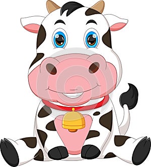 Cartoon cute baby cow posing sitting