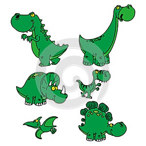 Cartoon cute baby dino triceratops prehistoric wild animals brontosaurus isolated dinosaurs vector funny characters