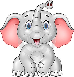 Cartoon cute baby elephant isolated on white background