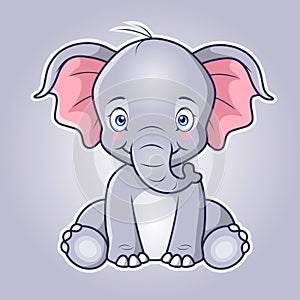 Cartoon cute baby elephant sitting. Vector illustration.