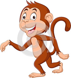 Cartoon cute baby monkey walking