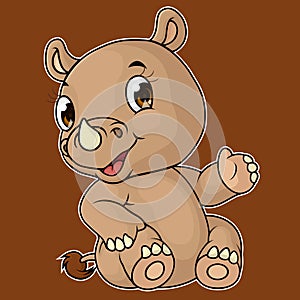 Cartoon of cute baby rhino sitting