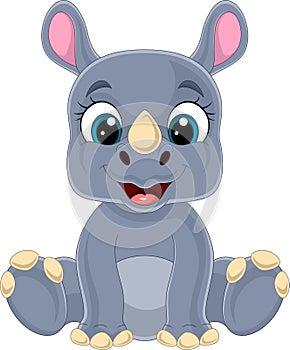 Cartoon cute baby rhino sitting