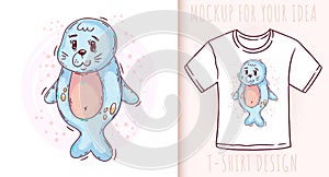 Cartoon cute baby seal. Vector illustration on white background.