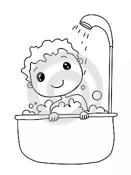 Cartoon cute bathing child white background	cartoon illustration