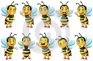 Cartoon cute bee character set