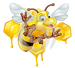 Cartoon cute bee and honey