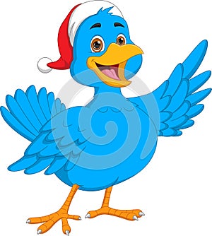 Cartoon cute blue bird waving